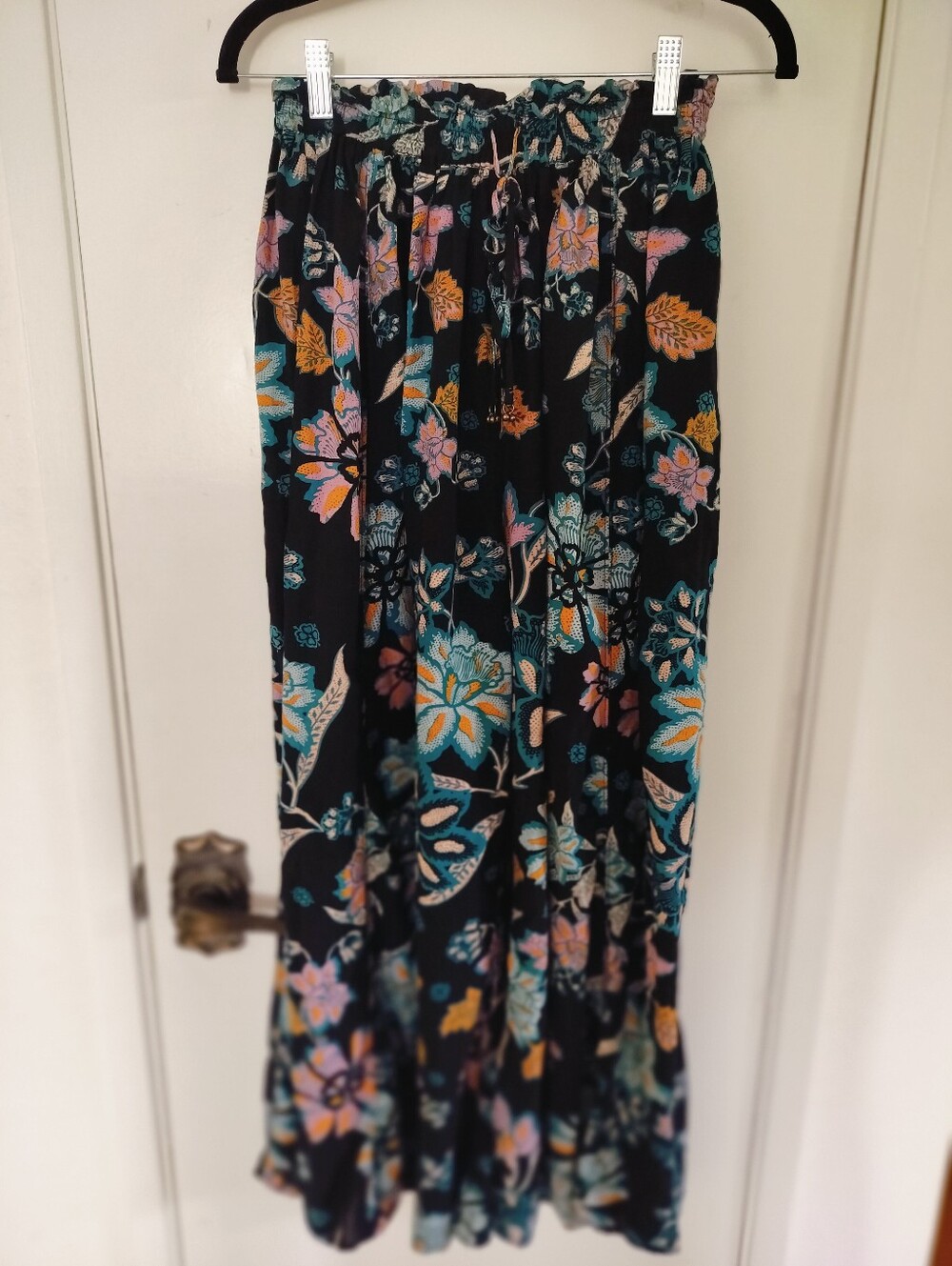 Free People Take It Easy Lounge Pants Black XS Floral Wide Legs Boho Lagenlook